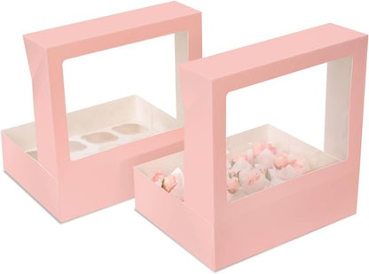 Bakepacker Auto-pop up 12 Cupcake Containers 6-Packs Brown Cupcakes Carrier, 12 Cupcake Boxes with Window 13"x10"x3.5"