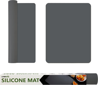 Silicone Mat for Kitchen Counter, Silicone Mat Trimable to Size (Black, 15.7×11.8inch-2pcs), BPA-Free Silicone Placemat, Heat-Resistant NonSlip Table Mat for Air Fryer, Countertop Protector Mat
