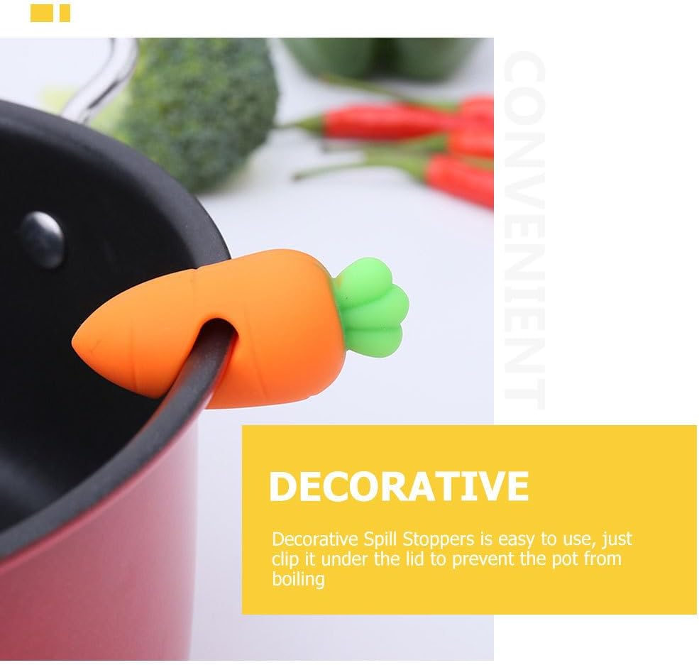 MERRYHAPY Carrot Pot Overflow Preventer 6 Pack Silicone Lid Lifters Boil Stoppers for Kitchen Slow Cooking Spill-Proof Pot Cover Holders 2.16 X 1.18 X 1.18 in