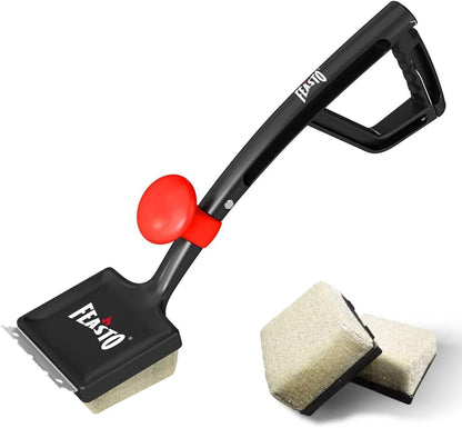 Feasto Bristle Free Grill Brush with Scraper for Outdoor Grills, Reinforced Steam BBQ Cleaning Brush with Replaceable Cleaning Head, Safe Grill Cleaner for Cast Iron & Stainless Steel Grates, Red