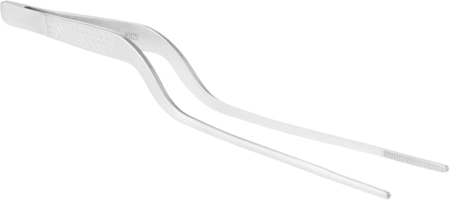 Mercer Culinary 18-8 Stainless Steel Chef Plating Tongs, Offset Tip, 6-1/2 Inch