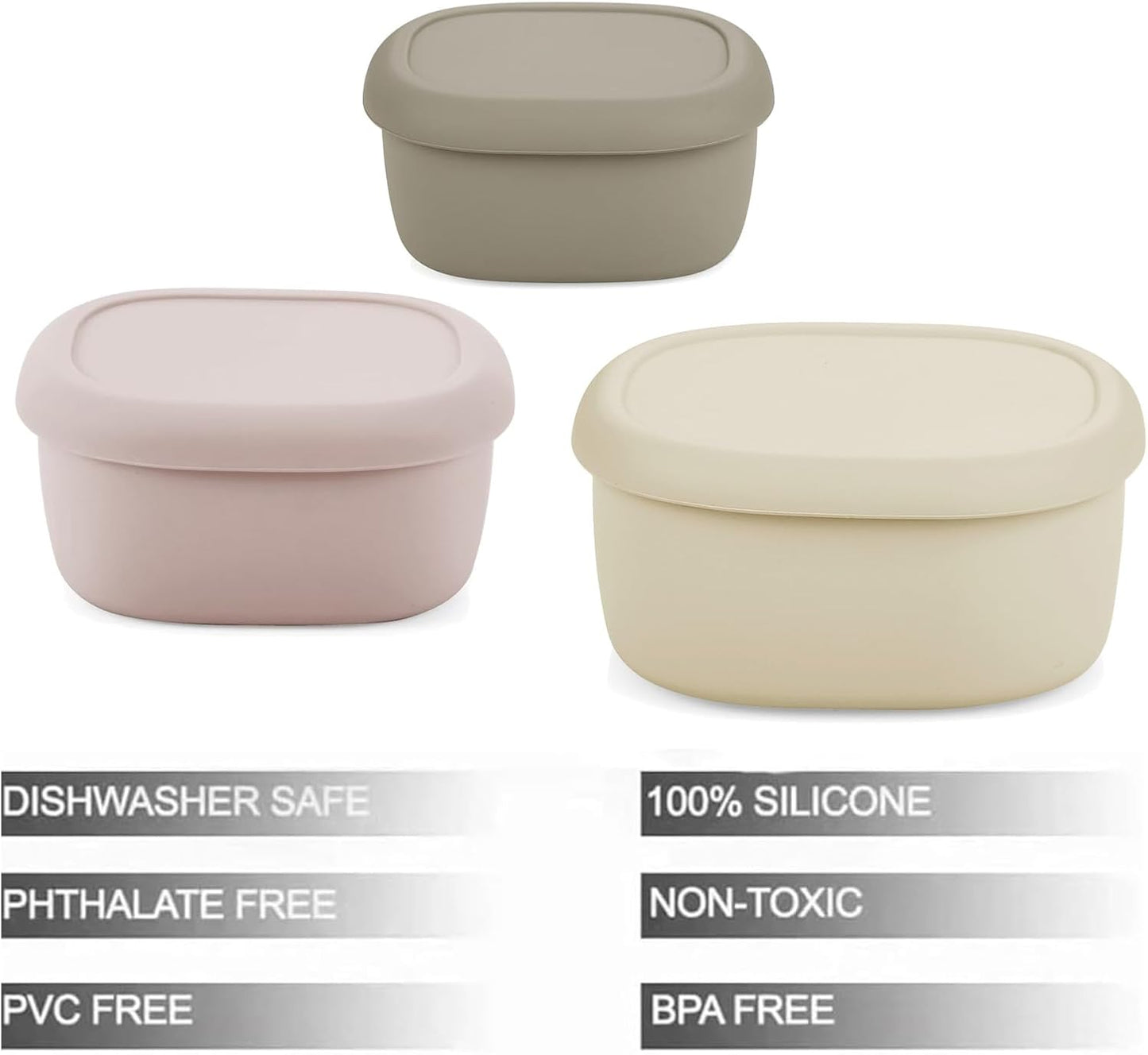 Emptycolor 3 Pack Silicone Snack Containers with Lids Reusable Silicone Food Storage Containers, Leak Proof Stackable Bento Lunch Box for Adults, Microwave, Dishwasher and Freezer Safe