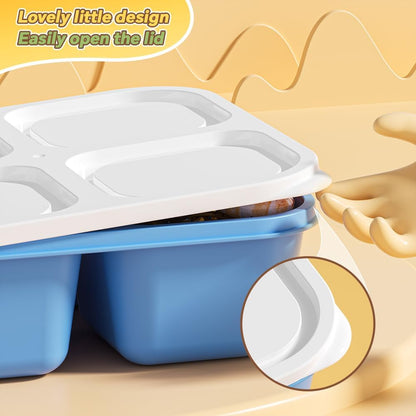 6 Pcs Snack Box Container Set, Reusable 3&4 Compartment Meal Prep Snack Containers for Adults Kids Toddler, BPA-Free Divided Lunchable Container for School, Work and Travel (Transparent Lids)