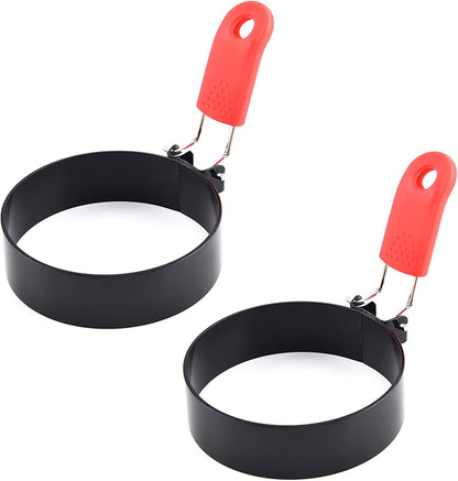 Thickened Egg Molds, 2 Pack 3 Inch Round Shape Iron Egg Ring Molds for Cooking and Griddle of Egg, Flapjack, and Bread (red)