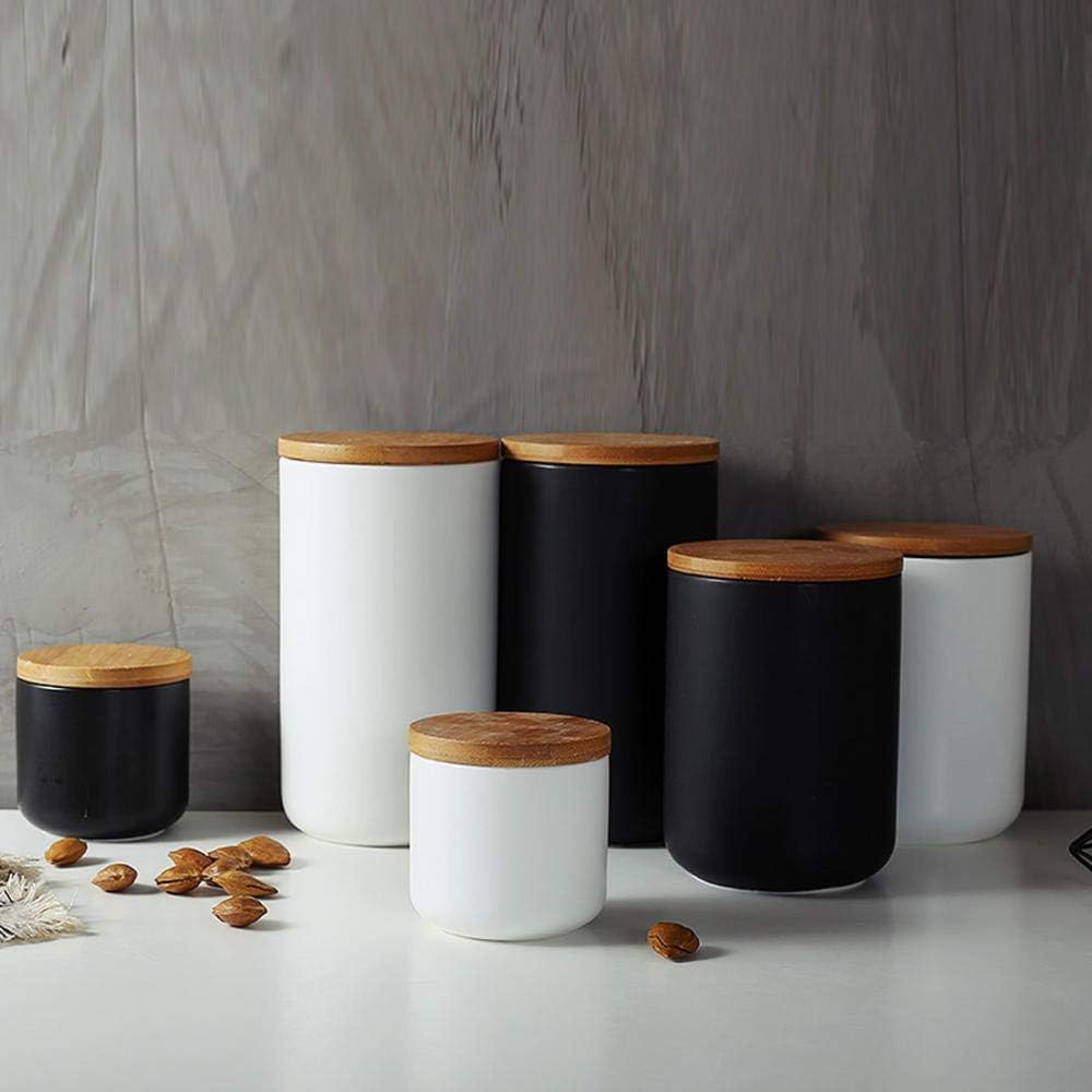 Ceramic Food Storage Jar Canister Modern Design Food Canisters with Airtight Seal Bamboo Lid, Loose Tea Coffee Spice Nuts Snacks Storage Jar Canister (Black 7.03oz/200ml)