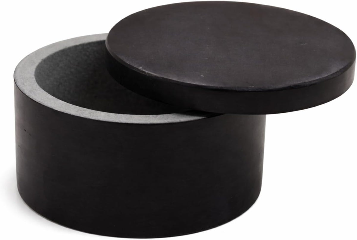 Round Marble Salt Box With Lid, 3.5" x 2"