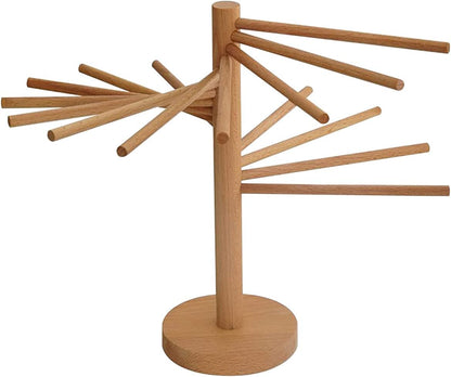 Collapsible Pasta Drying Rack Wooden Spaghetti Stand Dryer with 16 Suspension Rods Homemade Fresh Noodle Hanger Easy Storage(Log Color)
