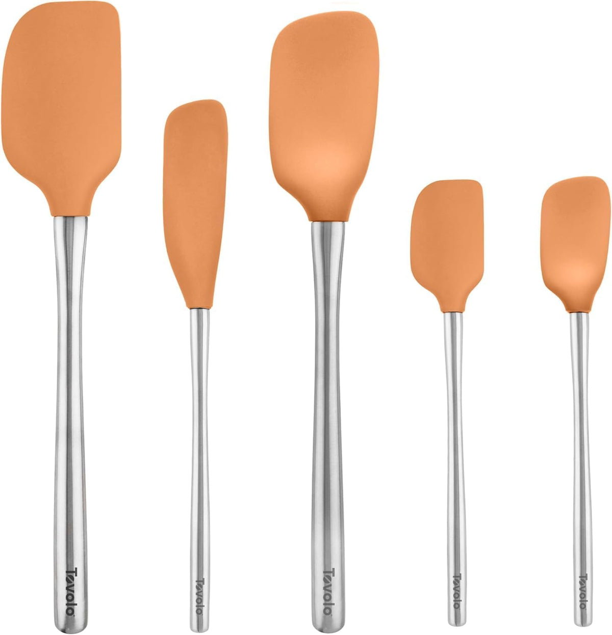Tovolo Flex Core 5 Piece Silicone Spatula Set Heat Resistant All Silicone Utensils Include Non Stick Spatula Spoonula Jar Scraper, Dishwasher Safe BPA Free Spatulas for Baking Mixing, White