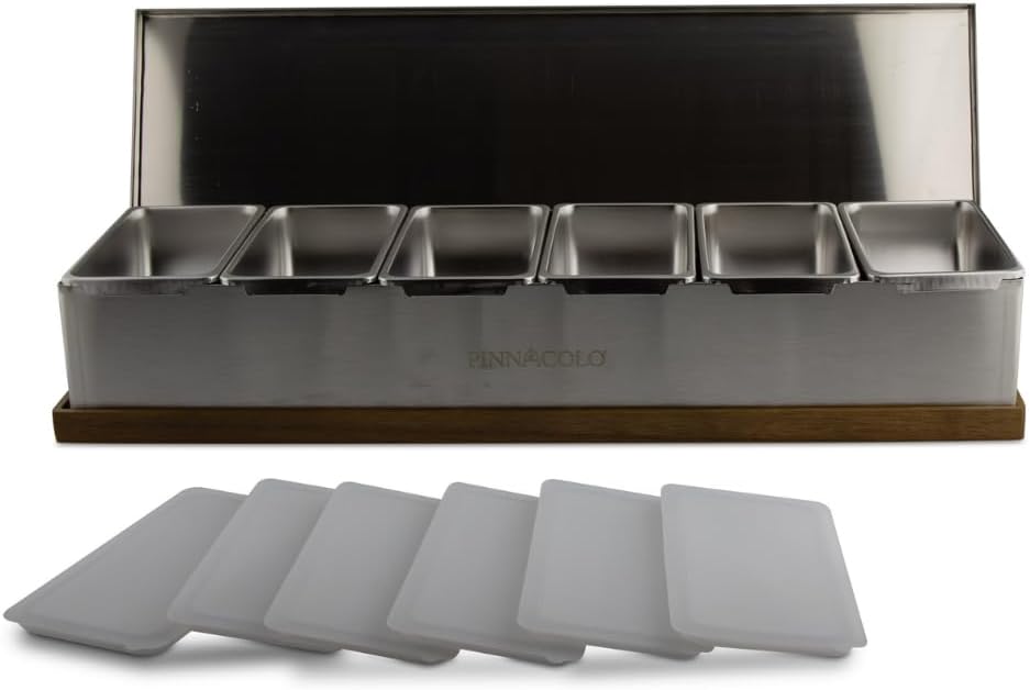 6 Slot Condiment Carrier, Stainless Steel Holders, Silicone Lids, and Gel Packs - Portable and Versatile for Outdoor BBQs and Parties