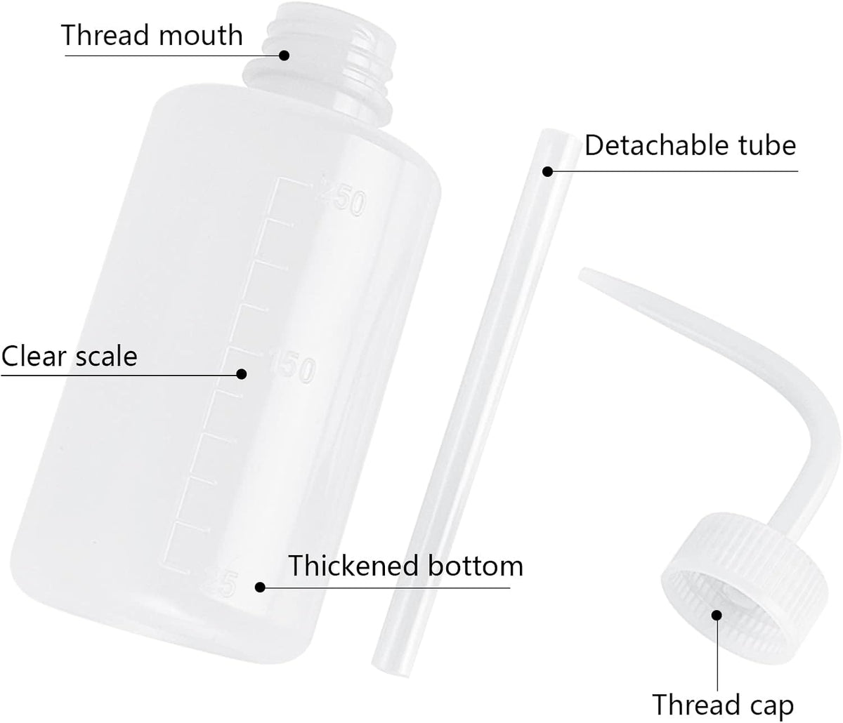 Wash Bottle 2pcs 250ml/8oz Safety Watering Tools, Economy Plastic Squeeze Washing Cleaning With Narrow Mouth Scale Labels for Medical Succulent Irrigation Plant (Black)