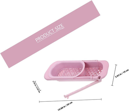 GALPADA Expandable over Sink Colander Strainer Basket, Pink Kitchen Sink Basket with Fine Mesh, Multifunctional Vegetable Washing and Dish Dry Rack for Food Drainage and Storage