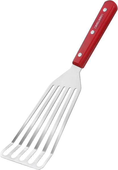 GRILLGEN Fish Spatula Stainless Steel -12.4" Metal Slotted Turner with Full Tang Red Handle, Ultra-Thin Flexible Fish Flipper for Cast Iron Skillet & Grilling, Flipping Eggs & Pancakes, Heavy Duty