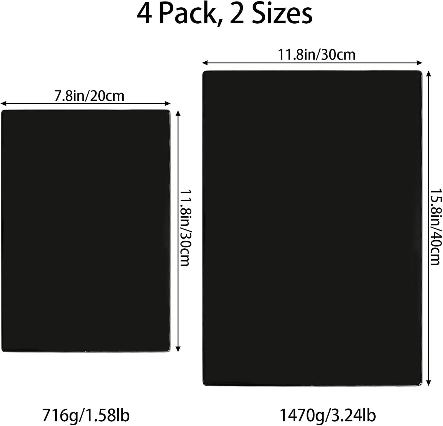 Hacaroa 4 Pack Tempered Glass Cutting Board with Rubber Feet, Rectangle Non-slip Chopping Board, Long Lasting Clear Glass Tray for Kitchen Countertop, Table, Shatter-Resistant, Heat-Resistant, 2 Size