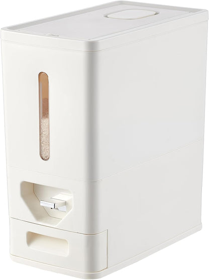 UFORU Rice Dispenser 22-25 Lbs (12kg), Rice Storage Container Sealed Moisture-Proof with Built-in Drawer, BPA-Free for Kitchen Pantry Household, Ideal for Rice, cereals, Beans, and Dry Food