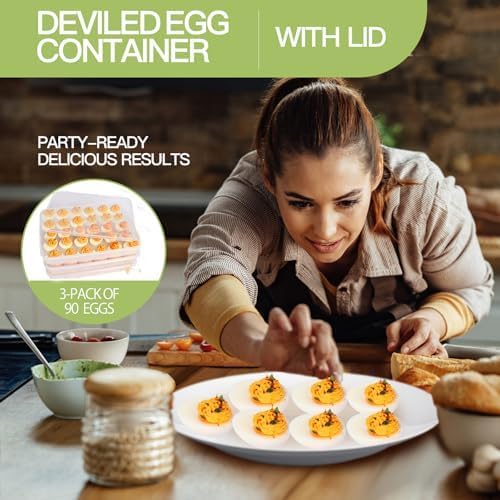 2-Layer Deviled Egg Containers With Lid,36pcs Easter Deviled Egg Tray Carrier with Handl Injector Piping Tool,Portable Stackable Egg Holder Platter Holder Organizer for Refrigerator Party Picnic Event