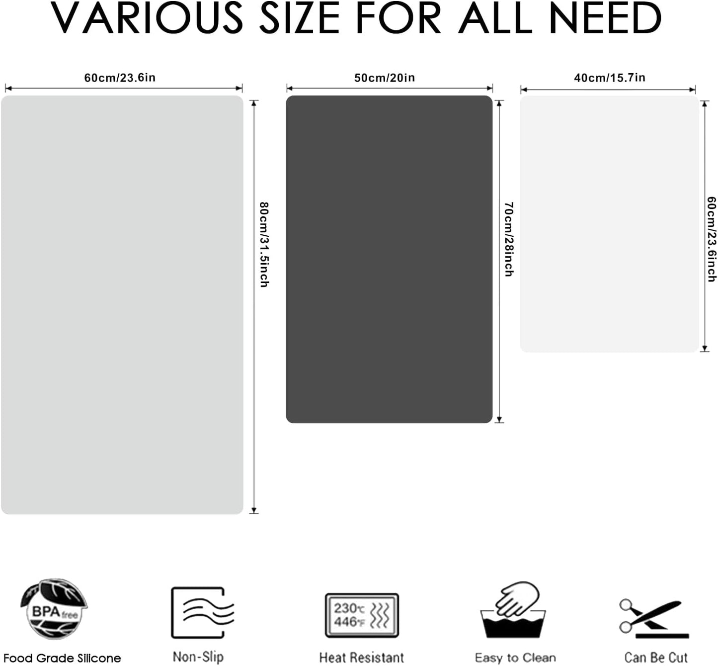 Extra Large Silicone Mat, 31.5x23.6 Inch Heat Resistant Mat for Kitchen Counter, Non Stick Silicone Baking Mat for Dough and Pastry, Thick Silicone placement Countertop Protector, Black countertop mat