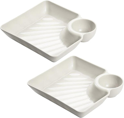 2 Pcs Chip and Dip Serving Set PP Chip and Dip Serving Set Vinegar Dish and Bowl Divided Dish and Square ChipaAnd Bowl W