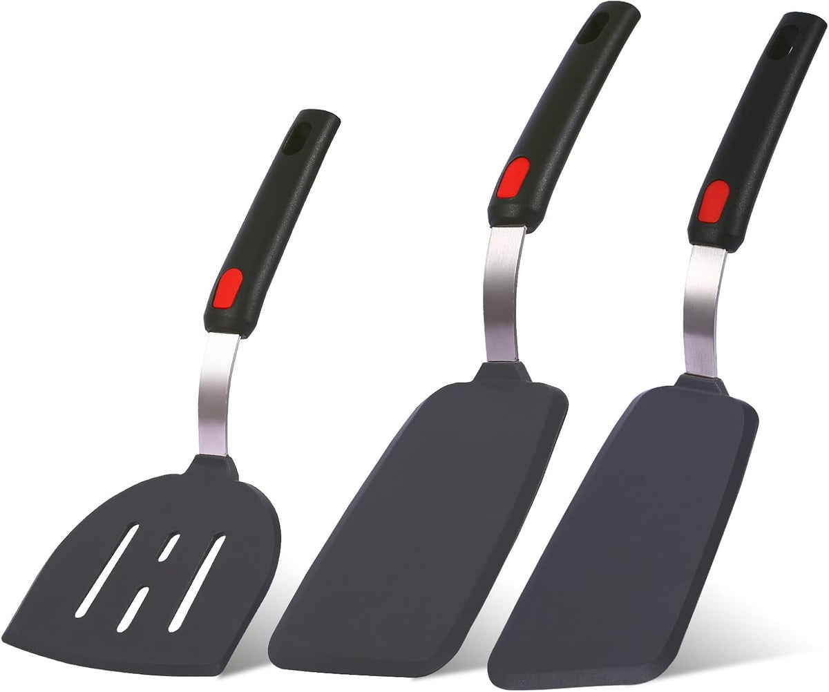Silicone Spatula Turner Set Large And Thin Flipper Spatulas Heat Resistant 600 ° F Slotted Flexible Turner Cooking Utensils For Nonstick Cookware Egg,Pancake,Fish,Omelette,Hamburger (3 Pack)