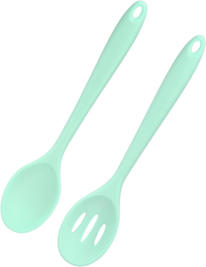 M METERXITY 2-Pack Silicone Cooking Spoons, 10.6" Mixing Nonstick Slotted and Solid Serving Spoons, Heat Resistant Utensils for Kitchen/Cooking/Baking/Stirring