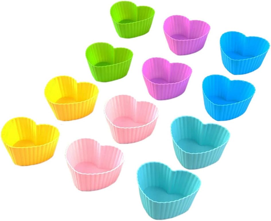 Silicone Cupcake Muffin Baking Cups Liners Molds Sets, Reusable Silicone Baking Cups, 12 Pieces, Heart