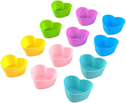 Silicone Cupcake Muffin Baking Cups Liners Molds Sets, Reusable Silicone Baking Cups, 12 Pieces, Heart