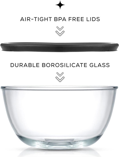 JoyJolt Kitchen Mixing Bowls - 8pc Glass with Lids Set – Neat Nesting Large Bowl Batter Cooking Storage and Big Salad BPA-Free Black