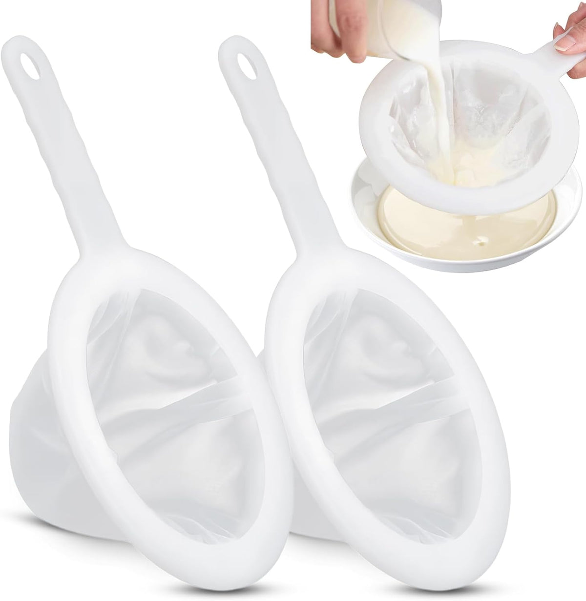 Uenhoy 2 Pcs Nylon Mesh Strainers 120 200 Kitchen Sieve With Handle White