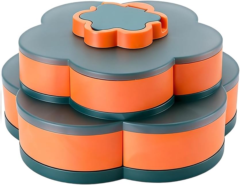Divided Spin Snack Tray, Portable Snackle Box Container, Serving Tray with Lid for Party & Picnic (One-Layer)