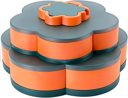 Divided Spin Snack Tray, Portable Snackle Box Container, Serving Tray with Lid for Party & Picnic (One-Layer)