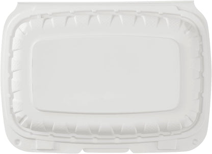 KARAT EARTH Clamshell Take Out Food Containers [8"x8" - 200 ct] To Go Containers | 3 Compartment, Soak-Resistant, Durable, Stackable | Vented for Hot/Cold Foods, White