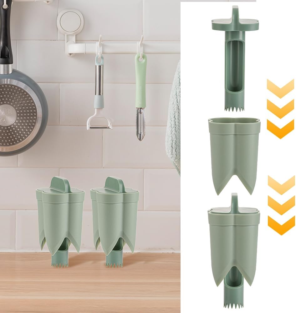 Pepper Seed Corer Remover, 2025 Upgrade 2 in 1 Bell Pepper Cutter Seed Remover Tool, Quick Cut and Deseed Bell Fruit Pepper Corer for Vegetables Kitchen Gadget (1, Green)