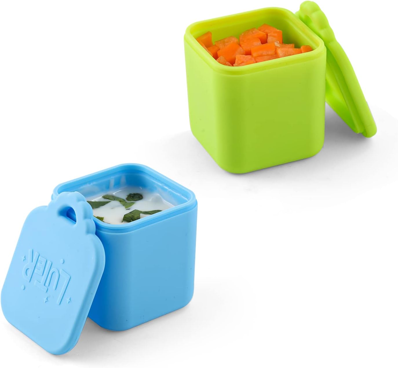2PCS Dip Containers Compatible with, 4oz Silicone Salad Dressing Container To Go for Most Bento Lunch Box Condiment Dipping Sauce Cups with Lids for Kids School Picnic Travel (Orange, Purple)