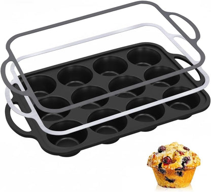Silicone Muffin Pan with Metal Frame, 12-Cup Non-Stick Baking Pan for Cupcakes & Muffins, Dishwasher Safe & BPA Free, Durable for Meal Prep & Oven Use