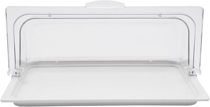 DYNAMI Food Serving Display Tray with Clear Roll Top Cover,Food Grade PC Tray White Food Serving Tray Dessert Display Tray forRestaurant Hotel Kitchen Party Buffet Serving Food,16.5 * 11in