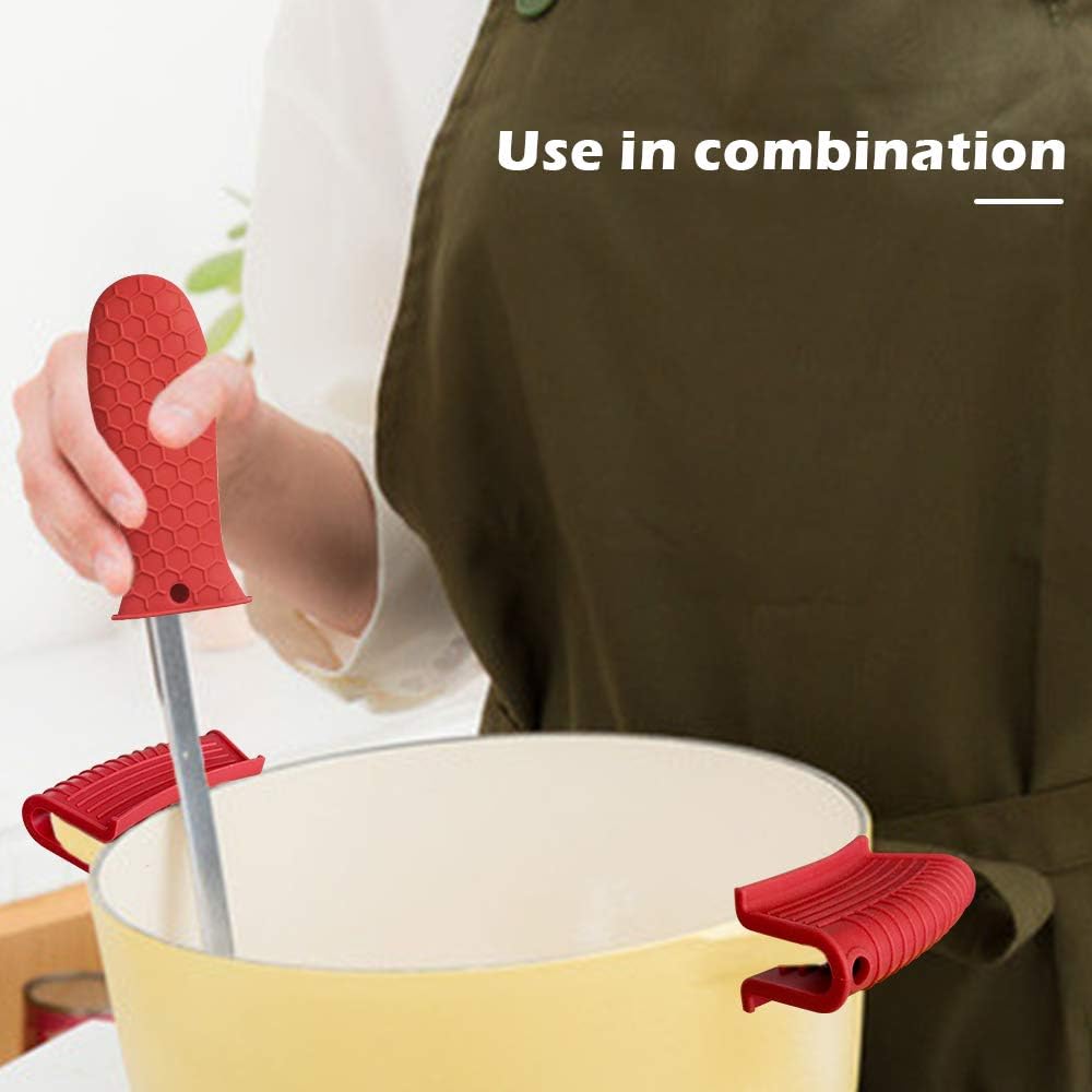 Silicone Hot Handle Holder, Heat Resistant Potholder Cookware Handle Cast Iron Skillets Handles Grip Covers for Cast Iron Skillet