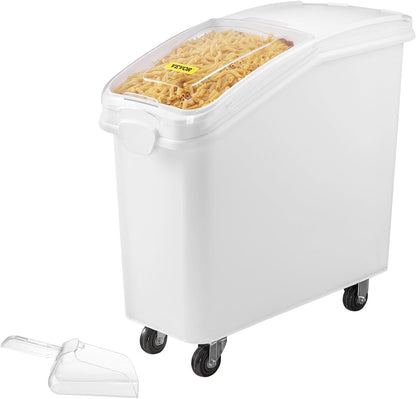 VEVOR 27 Gallon food storage containers 500 Cup Ingredient Bin with Scoop and Sliding Lid Commercial Food Container Ideal for rice storage, dog food container, flour, and sugar containers, White