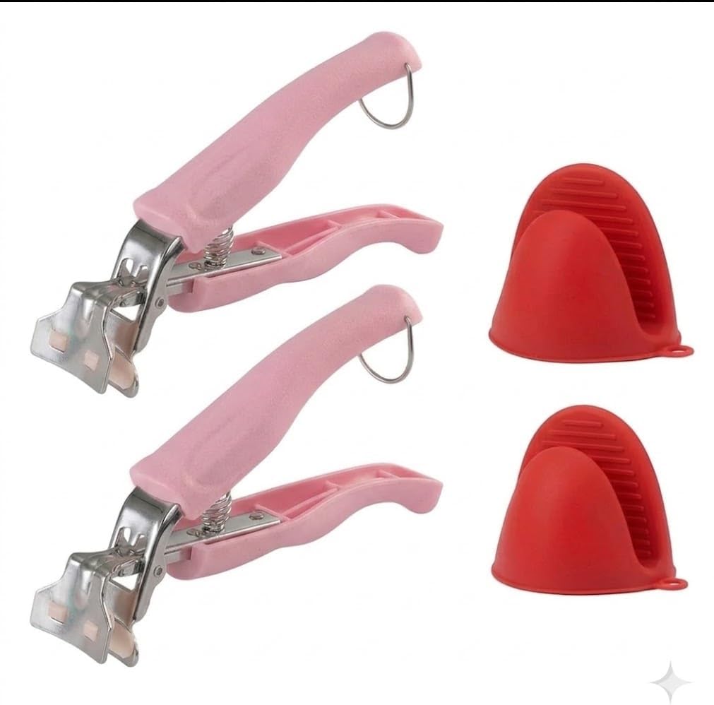 Anti Scald Plate Gripper and Thick Silicone Pinch Mitts Set, Hot Bowl Holder Retriever Tongs, Heat Resistant Oven Gloves Clip for Moving Hot Dishes
