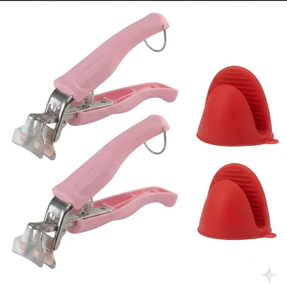 Anti Scald Plate Gripper and Thick Silicone Pinch Mitts Set, Hot Bowl Holder Retriever Tongs, Heat Resistant Oven Gloves Clip for Moving Hot Dishes