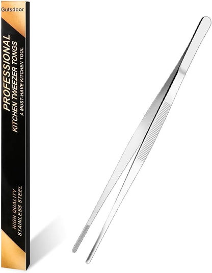 Gutsdoor 8 Inch Plating Tweezers Stainless Steel Precision Culinary Tweezer Silver Kitchen Straight Tweezers Tongs