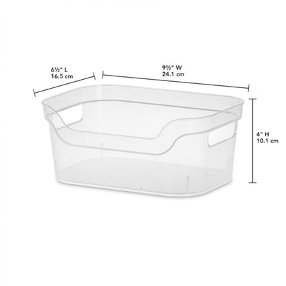 Sterilite 7 x 11 x 14.25 Inch Polished Open Scoop Front Storage Bin with Comfortable Carry Through Handles for Household Organization, Clear (6 Pack)