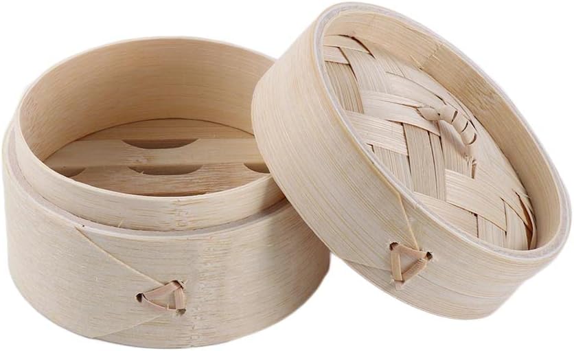 Natural Bamboo Steamer Basket, Traditional Chinese Food Steamer Basket with Lid for Kitchen Cooking Dumplings Vegetables Meat Fish Rice(3.93 * 1.18inch)