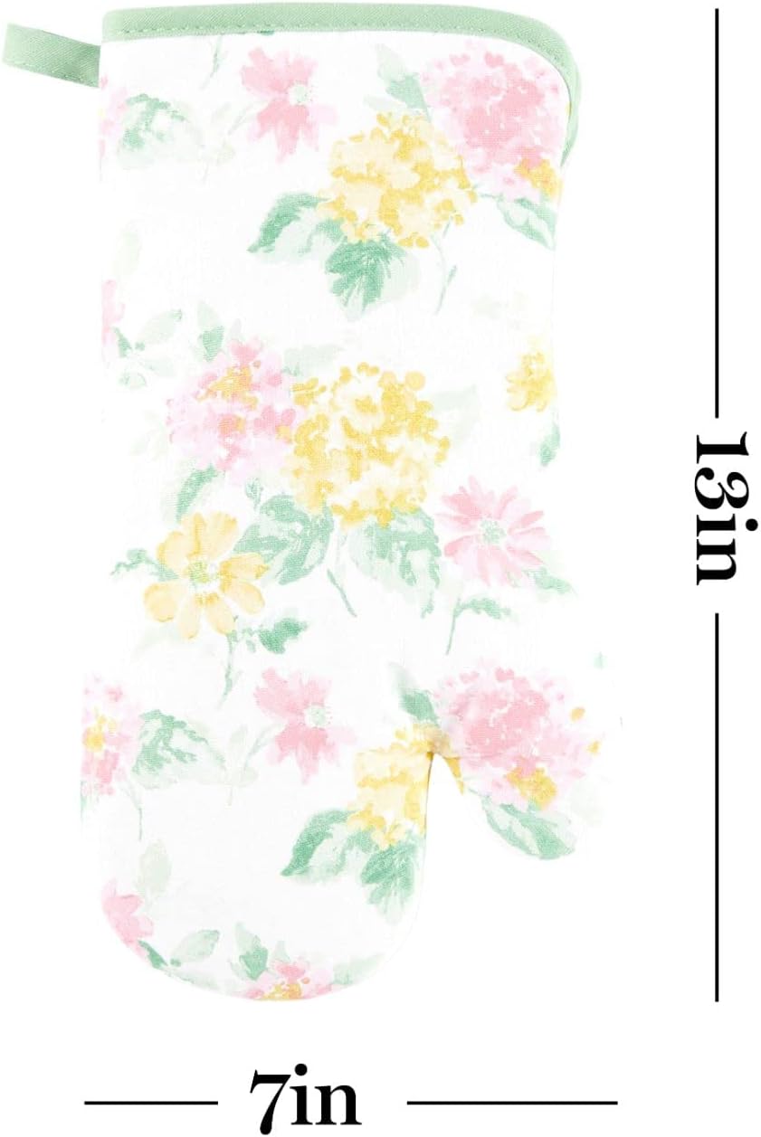 Martha Stewart Amber Floral Oven Mitt & Pot Holder Set 2-Pack, Blue/Green, OM: 7"x13" & PH: 7"x10"