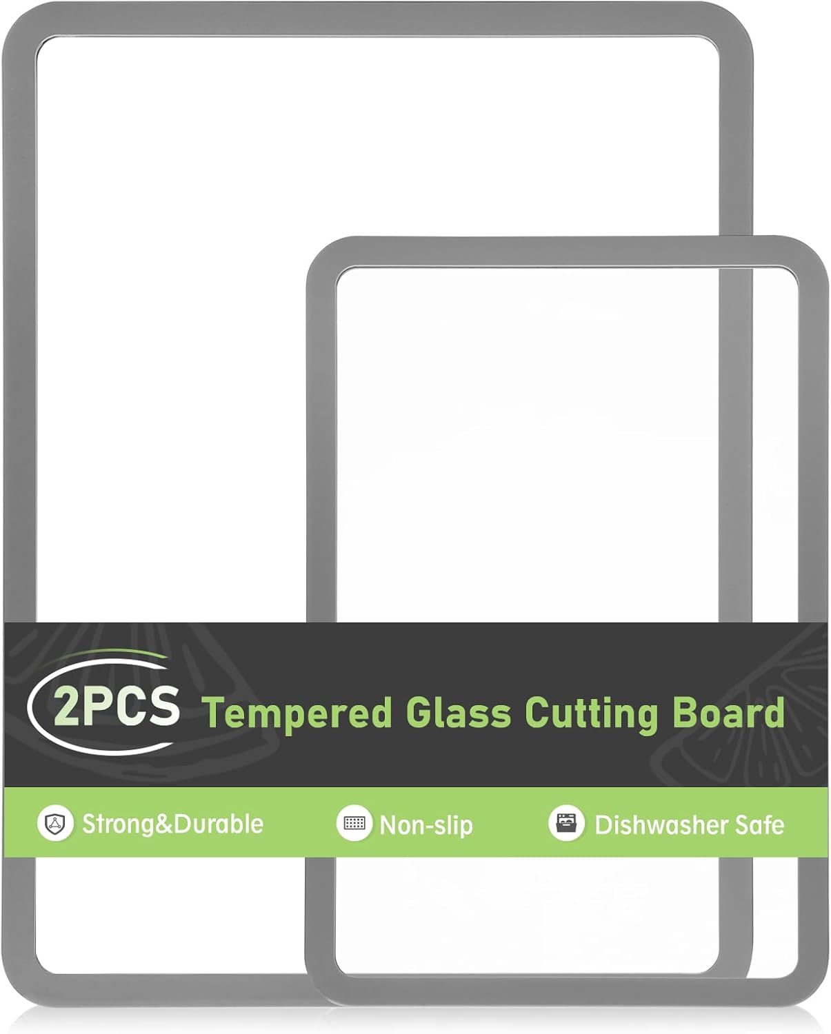 Cutting Board, Tempered Glass Cutting Board for Kitchen Counter, 2Pcs Chopping Board Set with Non-Slip Silicone Edges, Heat Resistant, Dishwasher Safe, Kitchen Decoration