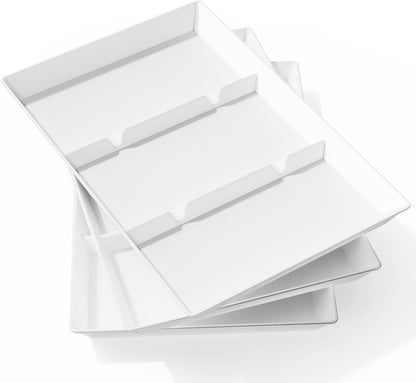 Lifewit Serving Tray Divided for Party Supplies, 4 PCS 15" x 10" Plastic Platters for Serving Food, White Reusable Tray for Veggie, Snack, Fruit, Cookies, Desserts in Kitchen/Pantry