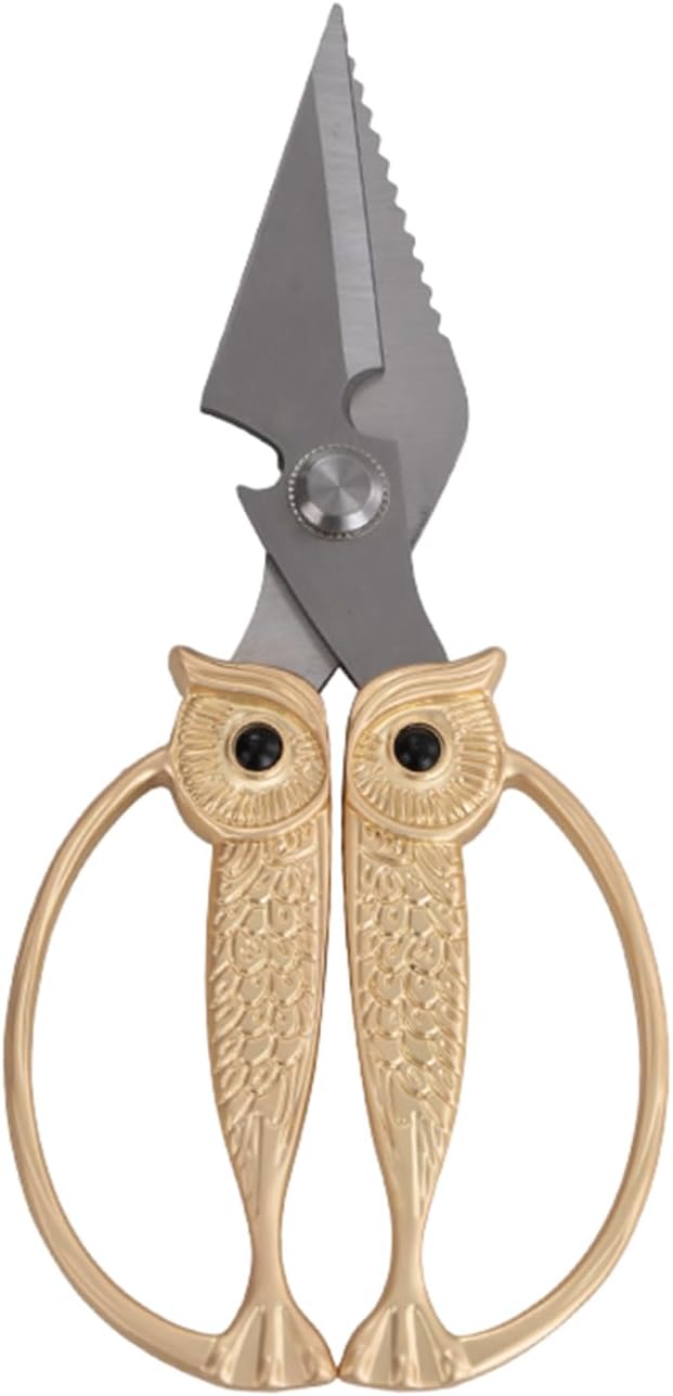 Kitchen Owl Scissors - Stainless Steel Kitchen Scissors, Sharp Meat Scissors, Dishwasher Safe, Heavy-duty Poultry Scissors, Food Cooking Scissors, Gift for Men and Women (Pearl nickel, large)