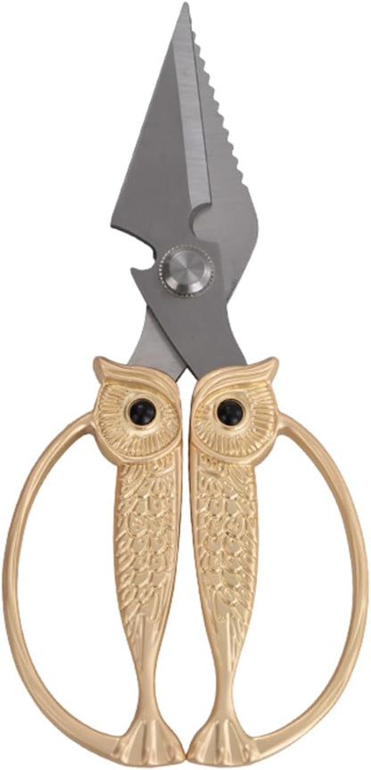 Kitchen Owl Scissors - Stainless Steel Kitchen Scissors, Sharp Meat Scissors, Dishwasher Safe, Heavy-duty Poultry Scissors, Food Cooking Scissors, Gift for Men and Women (Pearl nickel, large)
