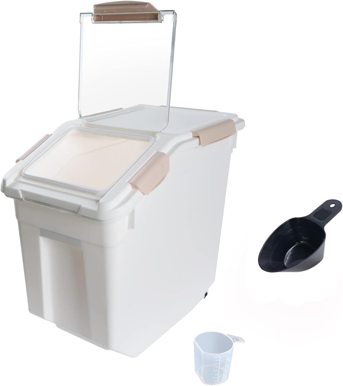 Airtight Flour Storage Container 25 lb Rice Storage Container with Wheels Seal Locking Lid, Food Containers with Measuring Cup& Scoop for Flour, Rice, Grain(Cyan)