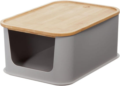iDesign Recycled Plastic 11.9" Medium Open Front Storage Bin with Handle and Bamboo Lid, BPA-Free, Porpoise
