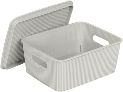 Glad Storage Baskets with Lids - Set of 4 Stackable Plastic Boxes with Handles - Decorative Shelf Organizer Bins for Bathroom and Closet, Blue, 3.1 Gallons
