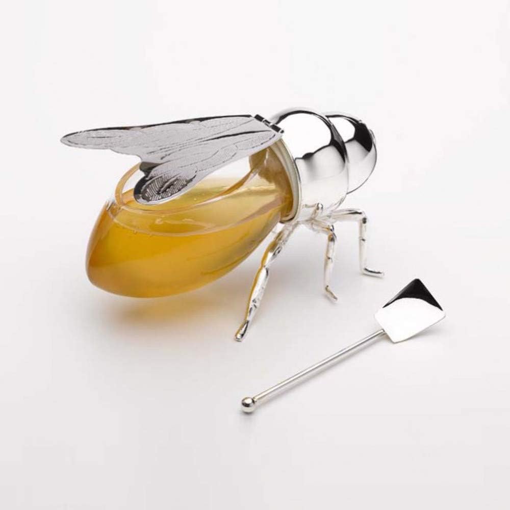 Godinger Bee Shaped Honey Jar Holder, Glass Honey Dispenser For Breakfast